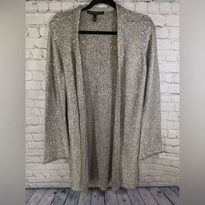 White House Black Market Gray Silver Sequin Open Front Cardigan Sweater S